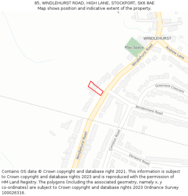 85, WINDLEHURST ROAD, HIGH LANE, STOCKPORT, SK6 8AE: Location map and indicative extent of plot