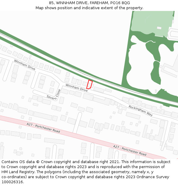 85, WINNHAM DRIVE, FAREHAM, PO16 8QG: Location map and indicative extent of plot