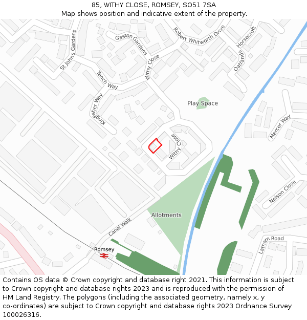 85, WITHY CLOSE, ROMSEY, SO51 7SA: Location map and indicative extent of plot