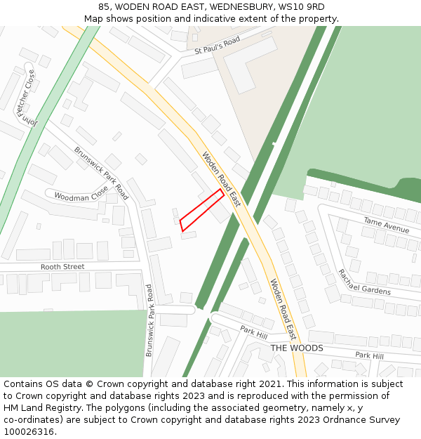 85, WODEN ROAD EAST, WEDNESBURY, WS10 9RD: Location map and indicative extent of plot
