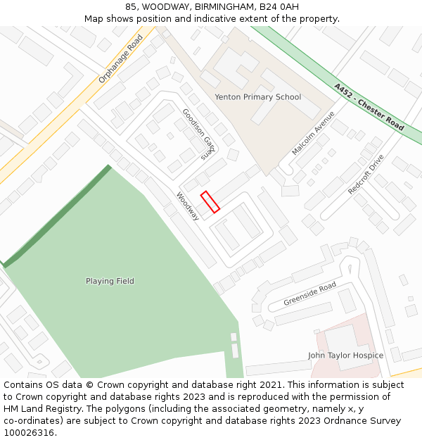 85, WOODWAY, BIRMINGHAM, B24 0AH: Location map and indicative extent of plot