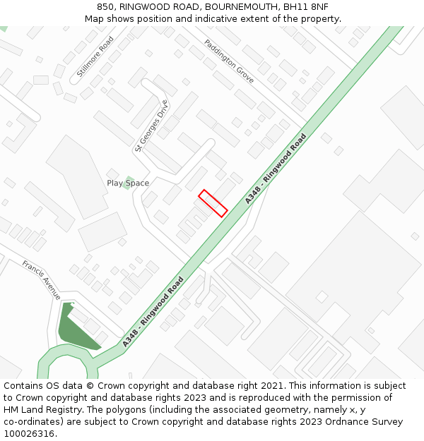 850, RINGWOOD ROAD, BOURNEMOUTH, BH11 8NF: Location map and indicative extent of plot