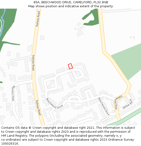85A, BEECHWOOD DRIVE, CAMELFORD, PL32 9NB: Location map and indicative extent of plot