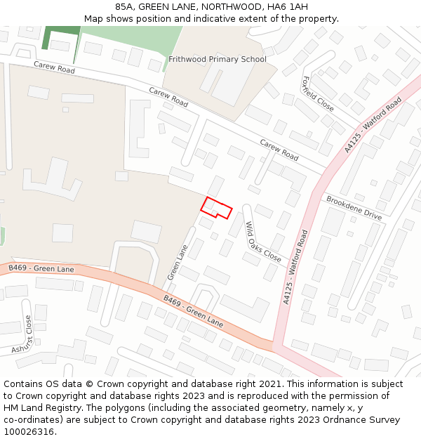 85A, GREEN LANE, NORTHWOOD, HA6 1AH: Location map and indicative extent of plot
