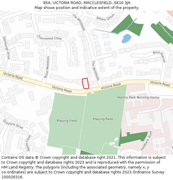 85A, VICTORIA ROAD, MACCLESFIELD, SK10 3JA: Location map and indicative extent of plot