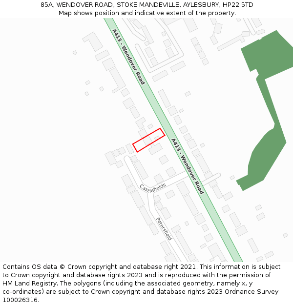 85A, WENDOVER ROAD, STOKE MANDEVILLE, AYLESBURY, HP22 5TD: Location map and indicative extent of plot
