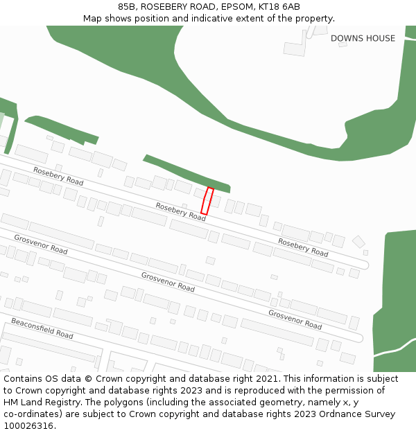 85B, ROSEBERY ROAD, EPSOM, KT18 6AB: Location map and indicative extent of plot