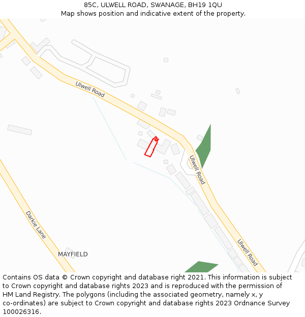 85C, ULWELL ROAD, SWANAGE, BH19 1QU: Location map and indicative extent of plot