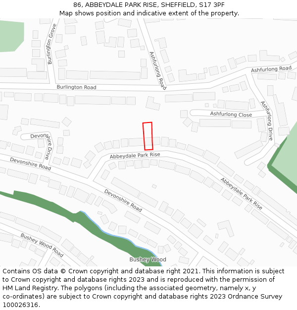 86, ABBEYDALE PARK RISE, SHEFFIELD, S17 3PF: Location map and indicative extent of plot