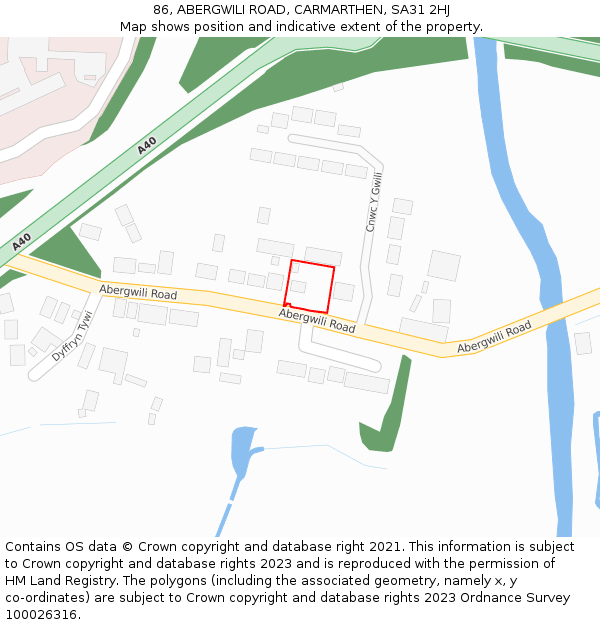 86, ABERGWILI ROAD, CARMARTHEN, SA31 2HJ: Location map and indicative extent of plot