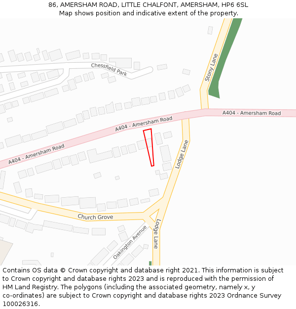 86, AMERSHAM ROAD, LITTLE CHALFONT, AMERSHAM, HP6 6SL: Location map and indicative extent of plot