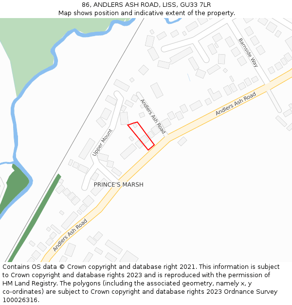 86, ANDLERS ASH ROAD, LISS, GU33 7LR: Location map and indicative extent of plot