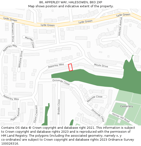 86, APPERLEY WAY, HALESOWEN, B63 2XP: Location map and indicative extent of plot