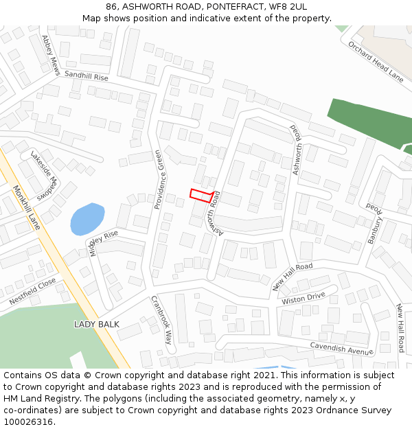 86, ASHWORTH ROAD, PONTEFRACT, WF8 2UL: Location map and indicative extent of plot