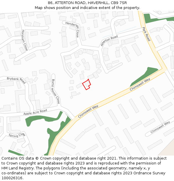 86, ATTERTON ROAD, HAVERHILL, CB9 7SR: Location map and indicative extent of plot