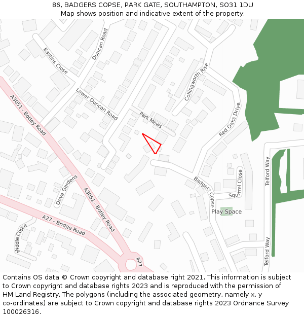 86, BADGERS COPSE, PARK GATE, SOUTHAMPTON, SO31 1DU: Location map and indicative extent of plot