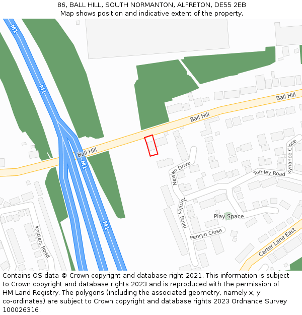 86, BALL HILL, SOUTH NORMANTON, ALFRETON, DE55 2EB: Location map and indicative extent of plot