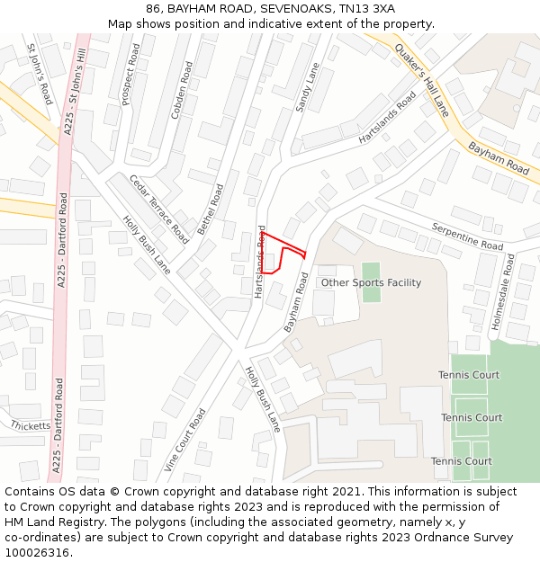 86, BAYHAM ROAD, SEVENOAKS, TN13 3XA: Location map and indicative extent of plot