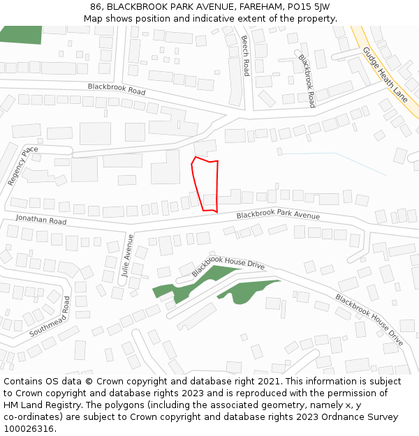 86, BLACKBROOK PARK AVENUE, FAREHAM, PO15 5JW: Location map and indicative extent of plot