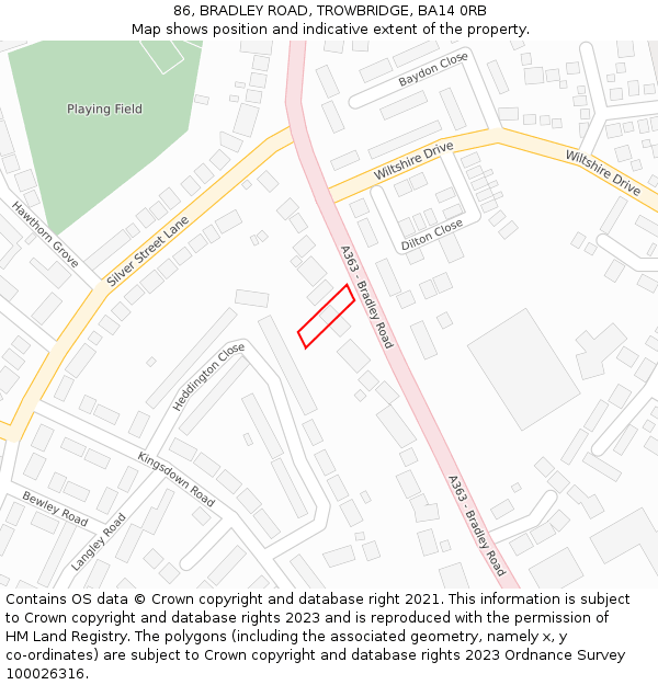 86, BRADLEY ROAD, TROWBRIDGE, BA14 0RB: Location map and indicative extent of plot