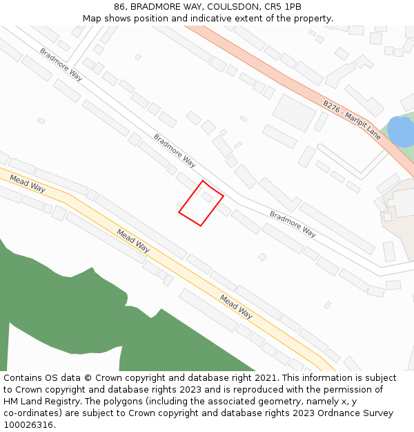 86, BRADMORE WAY, COULSDON, CR5 1PB: Location map and indicative extent of plot