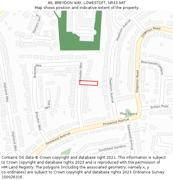 86, BREYDON WAY, LOWESTOFT, NR33 9AT: Location map and indicative extent of plot