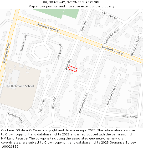 86, BRIAR WAY, SKEGNESS, PE25 3PU: Location map and indicative extent of plot