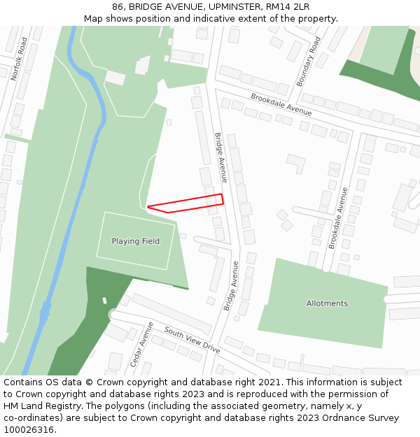 86, BRIDGE AVENUE, UPMINSTER, RM14 2LR: Location map and indicative extent of plot