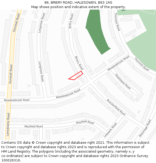 86, BRIERY ROAD, HALESOWEN, B63 1AS: Location map and indicative extent of plot