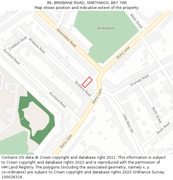 86, BRISBANE ROAD, SMETHWICK, B67 7AR: Location map and indicative extent of plot