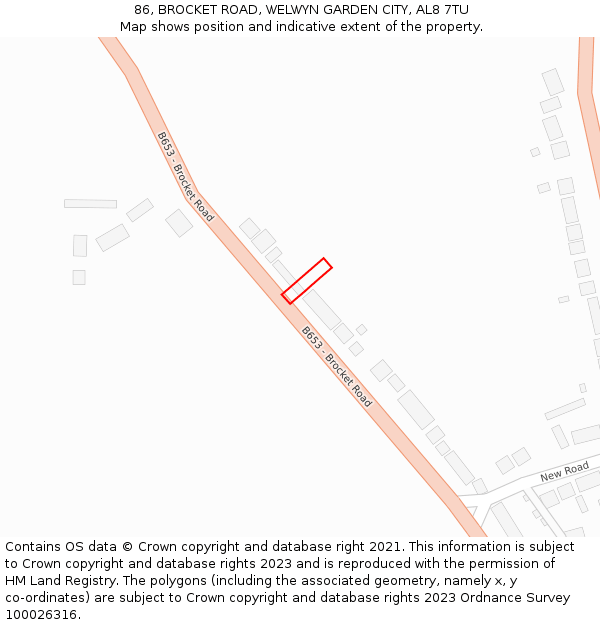86, BROCKET ROAD, WELWYN GARDEN CITY, AL8 7TU: Location map and indicative extent of plot