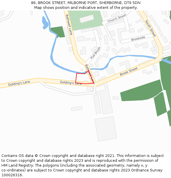 86, BROOK STREET, MILBORNE PORT, SHERBORNE, DT9 5DN: Location map and indicative extent of plot