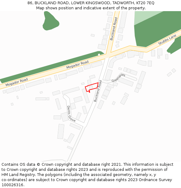 86, BUCKLAND ROAD, LOWER KINGSWOOD, TADWORTH, KT20 7EQ: Location map and indicative extent of plot