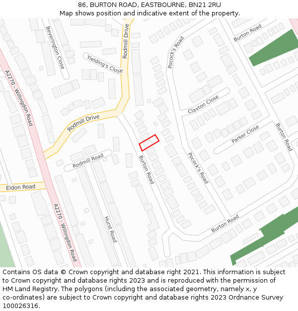 86, BURTON ROAD, EASTBOURNE, BN21 2RU: Location map and indicative extent of plot