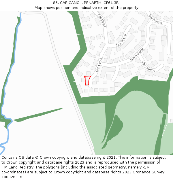 86, CAE CANOL, PENARTH, CF64 3RL: Location map and indicative extent of plot