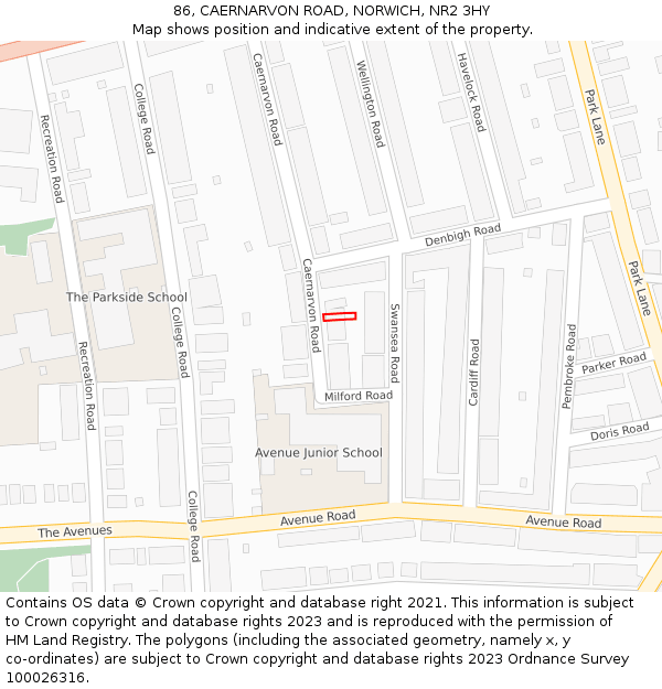 86, CAERNARVON ROAD, NORWICH, NR2 3HY: Location map and indicative extent of plot