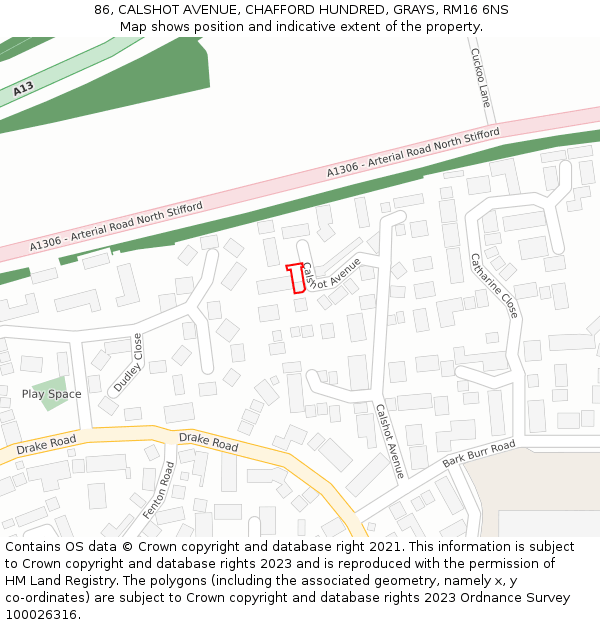 86, CALSHOT AVENUE, CHAFFORD HUNDRED, GRAYS, RM16 6NS: Location map and indicative extent of plot