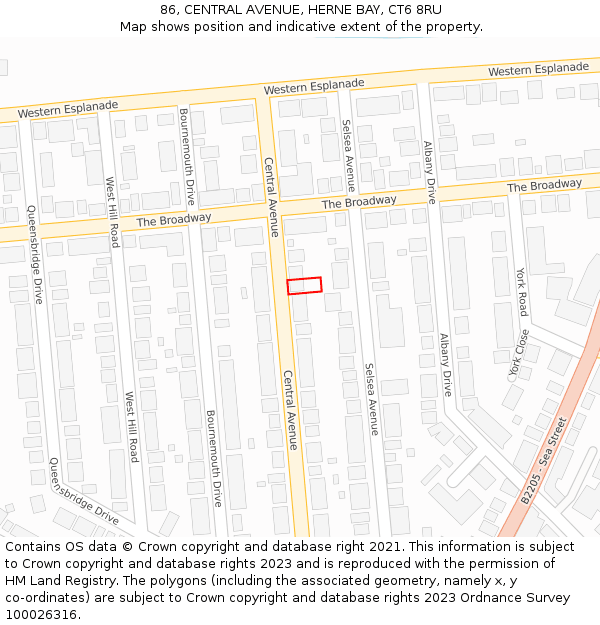 86, CENTRAL AVENUE, HERNE BAY, CT6 8RU: Location map and indicative extent of plot