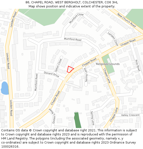 86, CHAPEL ROAD, WEST BERGHOLT, COLCHESTER, CO6 3HL: Location map and indicative extent of plot