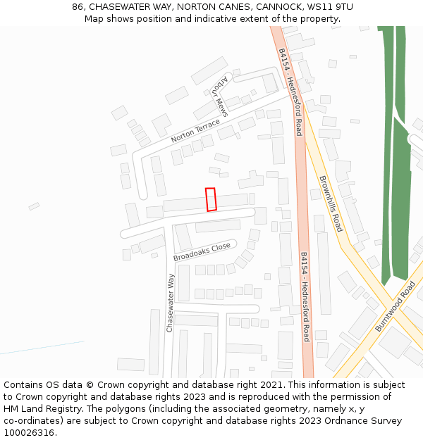 86, CHASEWATER WAY, NORTON CANES, CANNOCK, WS11 9TU: Location map and indicative extent of plot