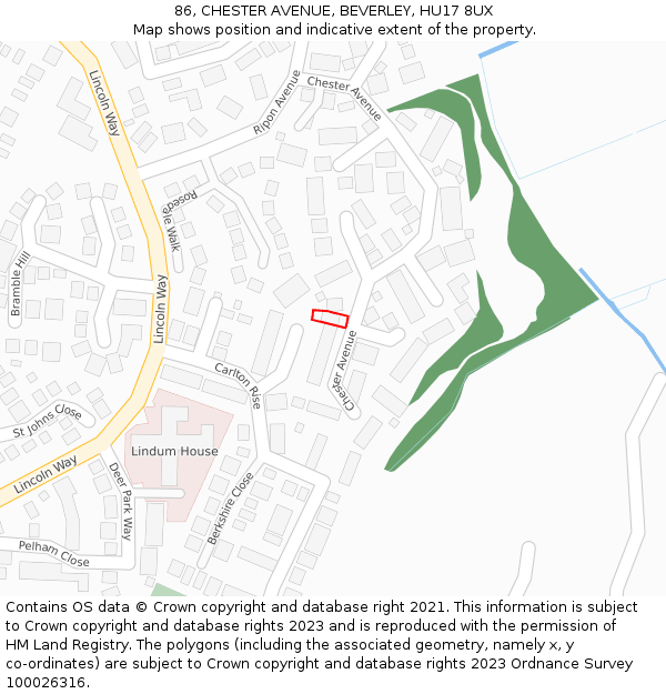 86, CHESTER AVENUE, BEVERLEY, HU17 8UX: Location map and indicative extent of plot