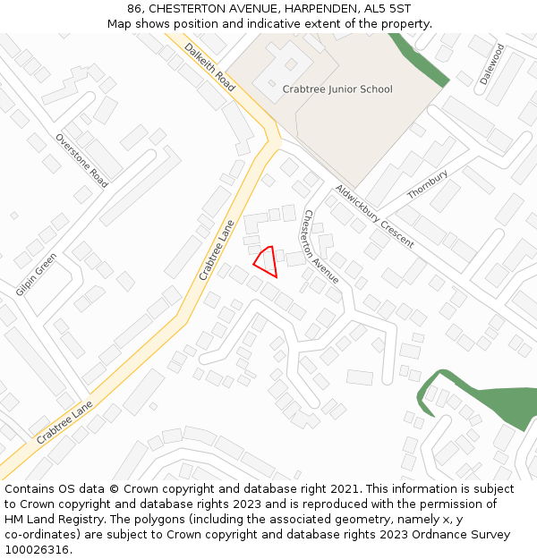 86, CHESTERTON AVENUE, HARPENDEN, AL5 5ST: Location map and indicative extent of plot