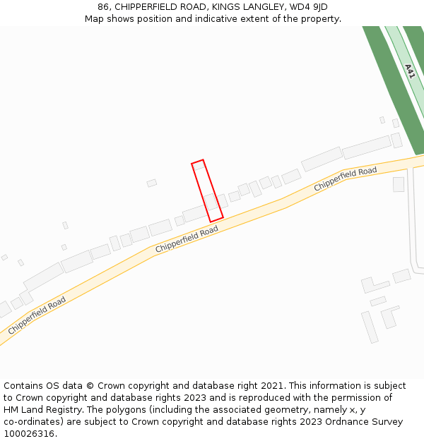 86, CHIPPERFIELD ROAD, KINGS LANGLEY, WD4 9JD: Location map and indicative extent of plot