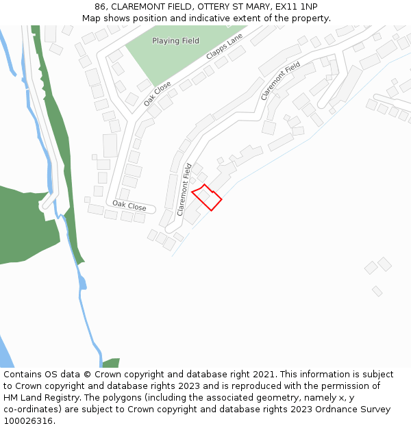 86, CLAREMONT FIELD, OTTERY ST MARY, EX11 1NP: Location map and indicative extent of plot