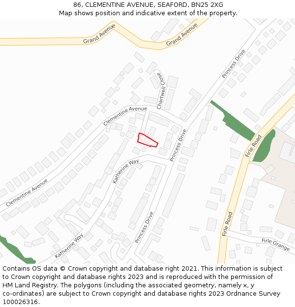 86, CLEMENTINE AVENUE, SEAFORD, BN25 2XG: Location map and indicative extent of plot