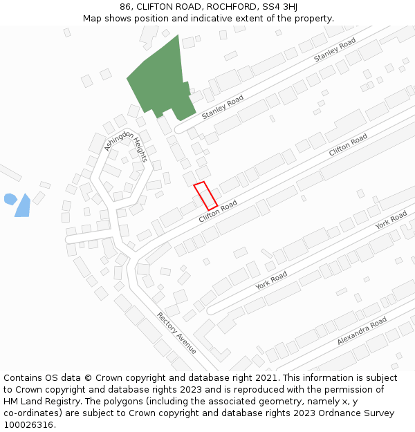 86, CLIFTON ROAD, ROCHFORD, SS4 3HJ: Location map and indicative extent of plot