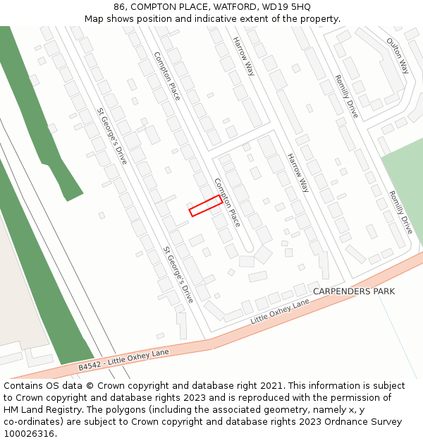 86, COMPTON PLACE, WATFORD, WD19 5HQ: Location map and indicative extent of plot