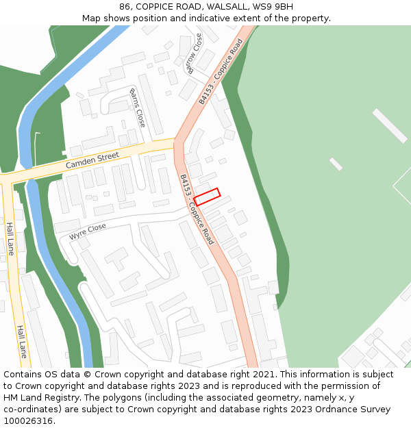 86, COPPICE ROAD, WALSALL, WS9 9BH: Location map and indicative extent of plot