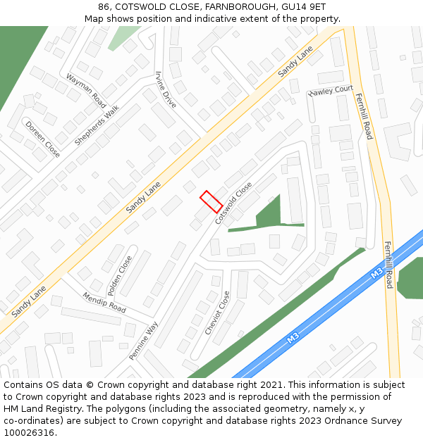 86, COTSWOLD CLOSE, FARNBOROUGH, GU14 9ET: Location map and indicative extent of plot