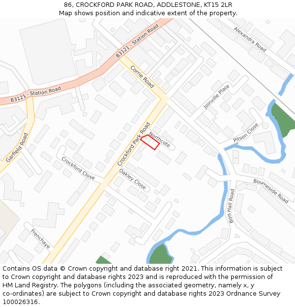 86, CROCKFORD PARK ROAD, ADDLESTONE, KT15 2LR: Location map and indicative extent of plot